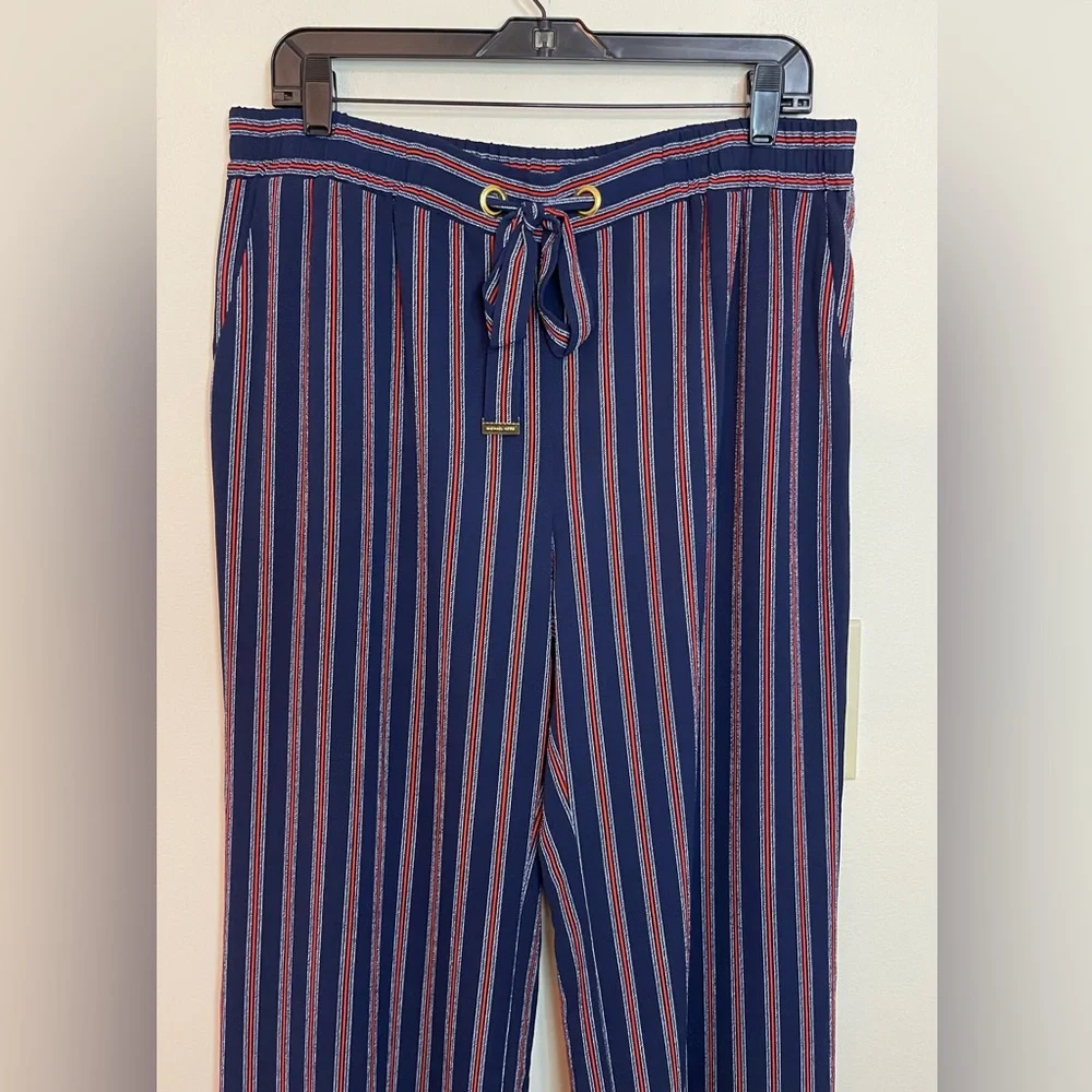 Michael Kors Women’s Stripped Relaxed Wide Leg Elastic Waistband Pockets Sz L.